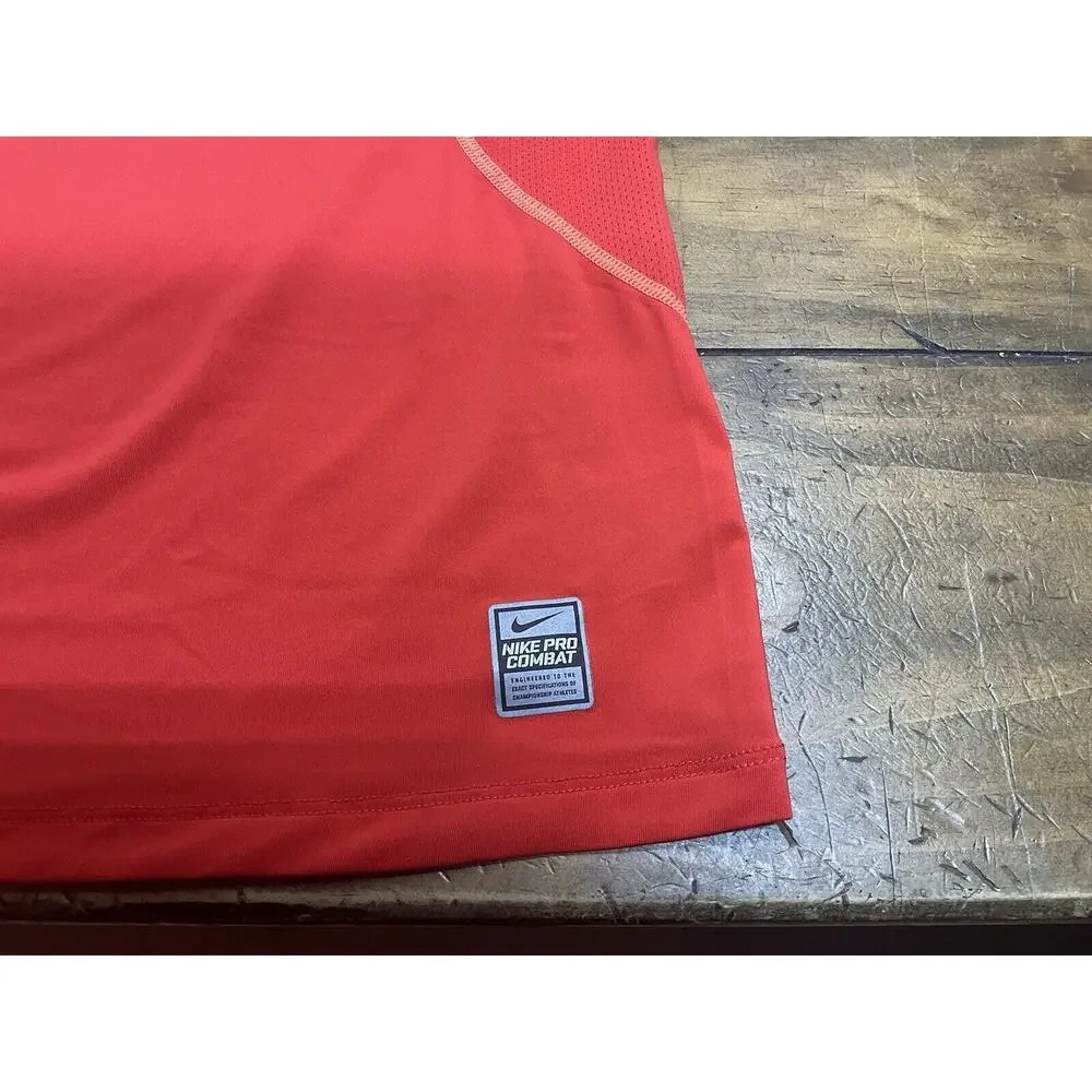 Nike Pro Combat Fitted Men's Size Large Orange Activewear Top Shirt - Picture 5 of 11
